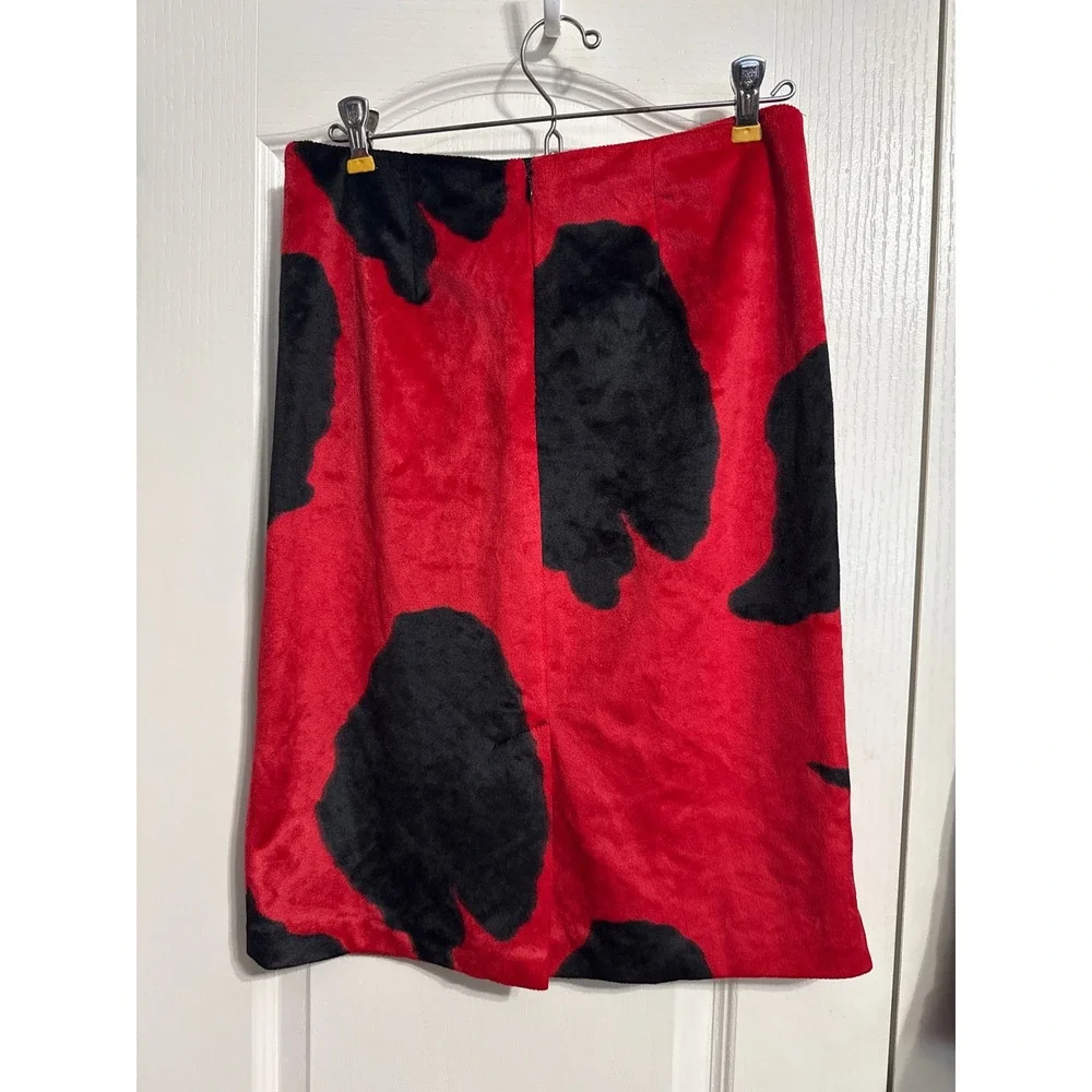 Vintage Y2K Express Cow Print High Waist Faux Fur Pencil Midi Skirt 5/6 Western